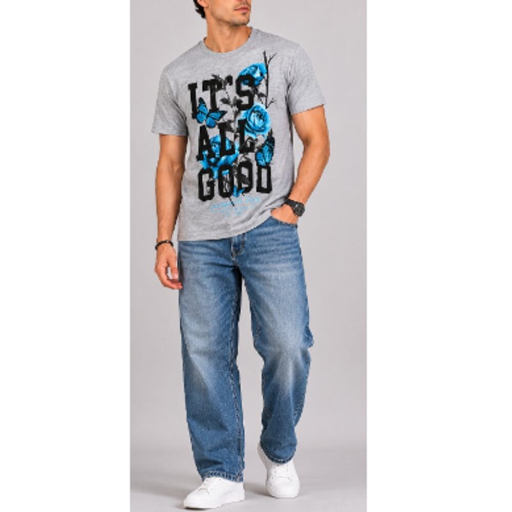 New DOM Men's Gray Crew Neck Short Sleeves Graphic Print T-Shirt Size M